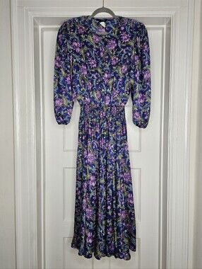 VTG 80s Diane Freis Floral Midi Dress